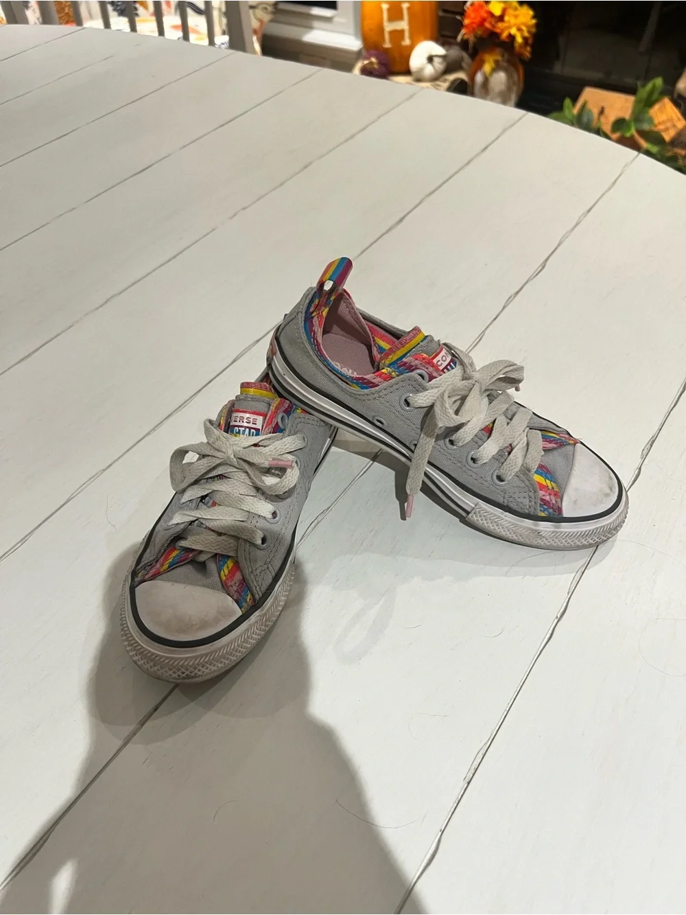 Converse Kids Low Top Sneakers in Gray with Rainbow Trim